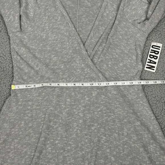 URBAN OUTFITTERS Ribbed Soft Surplice Faux Wrap Dress Womens XL Gray Long Sleeve - Picture 10 of 16